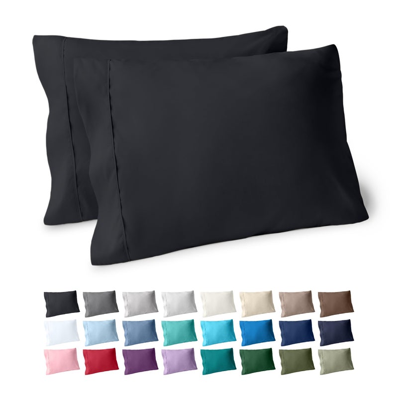 Bare Home Premium 1800 Ultra-Soft Microfiber Pillowcase Set - Double Brushed - Hypoallergenic - Wrinkle Resistant (Standard Pillowcase Set of 2  Black) - Image 1